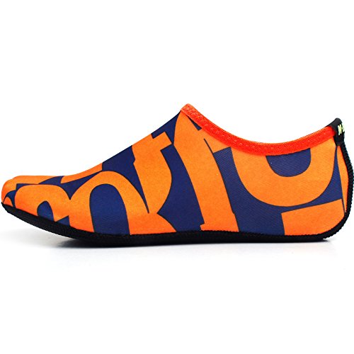 WOWFOOT Barefoot Water Skin Shoes Socks Women Men Flexible Swim Shoe Beach Aqua Surf Pool Yoga Exercise (7-1.L(W:7-8, M:6-7), Orange(Pattern)) - Thumbnail 7