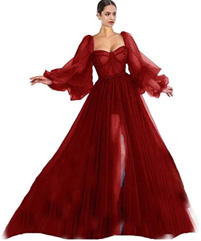 Amazon Com Xijun Long Puffy Sleeve Prom Dress Long With Split Evening Gowns Birthday Party Dresses Clothing