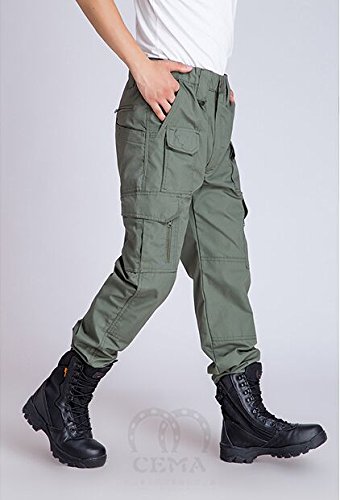 Noga Men's Outdoor Flat Front Work Multi Pockets Quick-Drying Casual Caro Swat Tactical Pants for Spring Summer Autumn (Army Green, 36/XL)