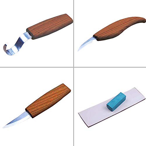 Wood Carving Tools,Spoon Carving Hook Knife, Wood Carving Whittling Knife, Chip Carving Detail Knife, Leather Strop and Polishing Compound for Woodworking Spoon Carving - Thumbnail 2