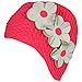 Blue Latex Swim Cap with Flowers Pink