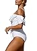 EVALESS Women's Lace Up Front Monokini Ruffle Off The Shoulder Push Up One Piece Bathing Suits Swimsuits Large White