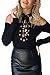 Prograce Women Sexy Knitted Lace Up Halter Bodysuit Off Shoulder Fitted Leotard Tops