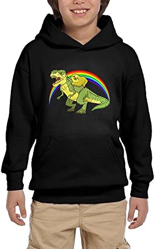 Hapli Youth Black Hoodie Funny Sloth Riding Dinosaur Hoody Pullover Sweatshirt Pocket Pullover For Girls Boys L