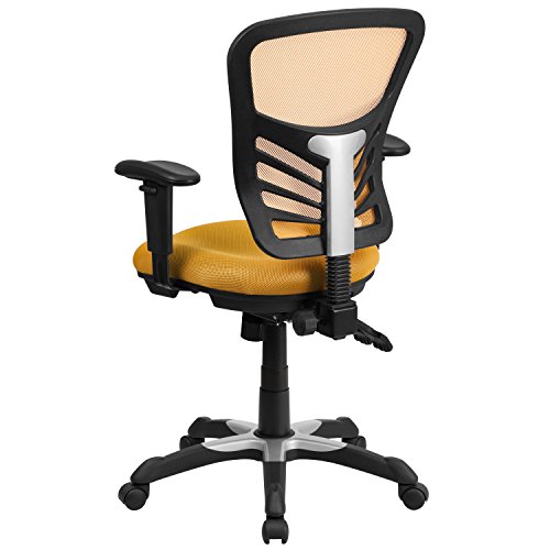 Flash Furniture Mid-Back Yellow-Orange Mesh Multifunction Executive Swivel Chair with Adjustable Arms