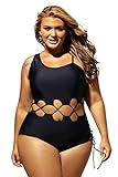 Lalagen Women's Sexy Lace up Hollow Out Monokini Plus Size One Piece Swimsuit Black XXL