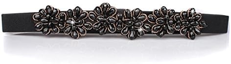 AMI VEILWomen's Floral Beaded Crystal Stone Belts Elastic Waistband