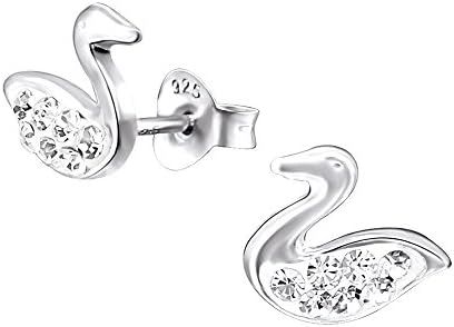 Swan Crystal Sterling Silver Stud Earrings for Girls Children by Kate Benson