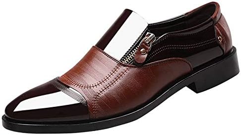FALAIDUO Men Business Pointed Head Elite Workplace Shoes Business Dress Side Zipper Casual Leather Shoes Mixed Color a Pedal Lazy Shoes