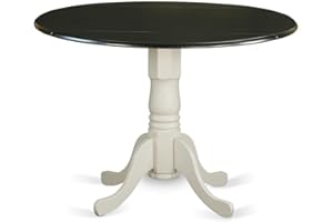 East West Furniture DLT-BLW-TP Dublin Dining Room Table - a Round Solid Wood Table Top with Dropleaf & Pedestal Base, 42x42 Inch, Black & Linen White