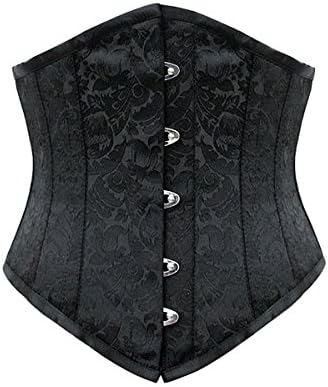 Spiral Steel Boned Underbust Waspie Corset in Black Brocade-36