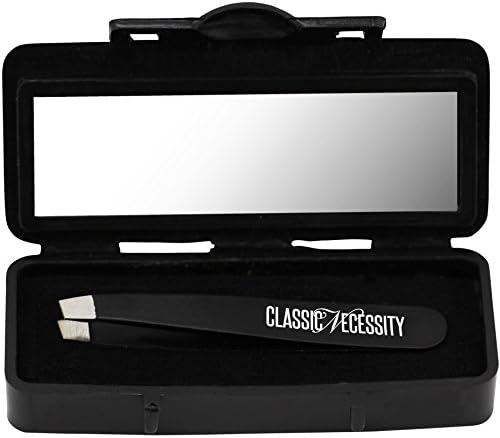 Tweezers - Slanted Eyebrow Tweezers- Stainless Steel Tweezers Precision -Bonus eBook Guide To Fabulous Eyebrows (Mini Slant Tip, Matte Black)