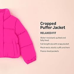Amazon Essentials Girls' Cropped Full-Zip Puffer