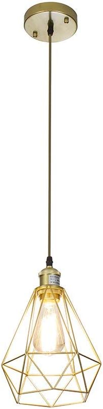 POPILION Vintage Simple Style Polygon Adjustable Cord Hanging Ceiling Gold Pendant Light, 1-Light Pendant Lighting