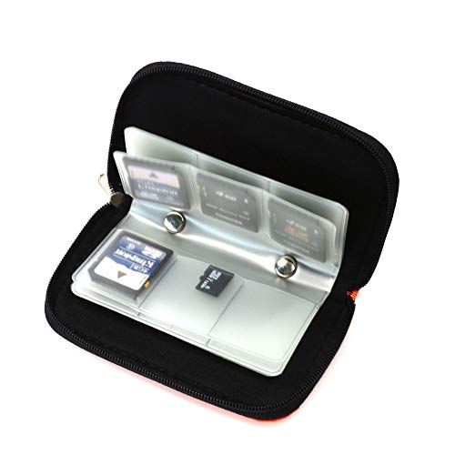 Memory Card Cases, 2 Packs Bestshoot Memory Card Holder Bags Pouch Organizer Keeper 22 Slot SD Micro SD CF SDHC SDXC MMC Secure Digital Compact Flash Cards Wall Bags for Media Storage (Orange & Black)