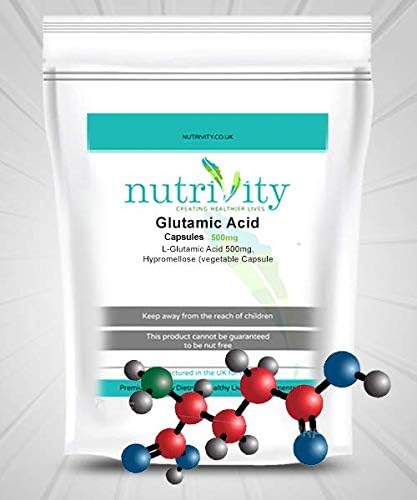 Glutamic Acid 500mg Veggie Capsules for Normal Brain Function by Nutrivity (60)