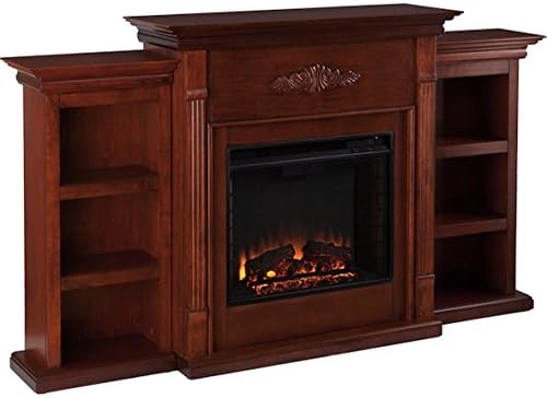 Dublin Mahogany Bookcase/ Electric Modern Fireplace with Remote
