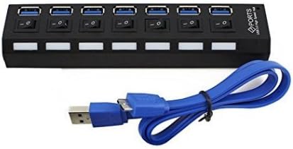 7 Port USB 3.0 Hub High-Speed Data Transfer Ports Splitter with On/Off Switches and LEDs, 1.75 ft USB Data Cable For Macbook Pro Laptop, iPhone, iPad, Samsung and More
