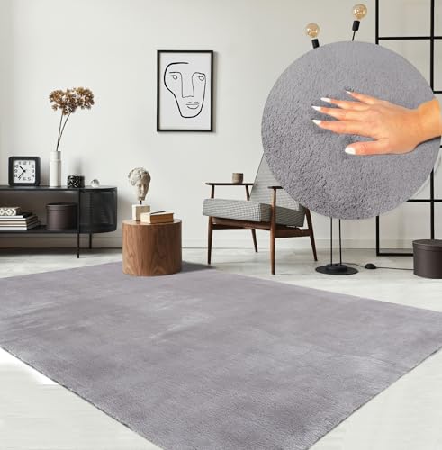 the carpet Relax Moderner Flauschiger Kurzflor Teppich, Anti-Rutsch Unterseite, Waschbar bis 30 Grad, Super Soft, Felloptik, Grau, 240 x 340 cm