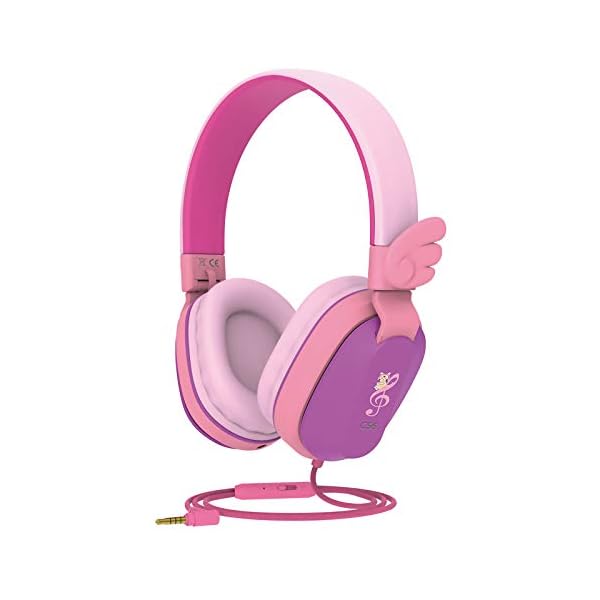 Kids-Headphones-Riwbox-CS6-Lightweight-Foldable-Stereo-Headphones-Over-Ear-Corded-Headset-Sharing-Function-with-Mic-and-Volume-Control-Compatible-with-iPadiPhonePCKindleTablet-PurplePink Riwbox Kids Headphones, CS6 Lightweight Foldable Stereo Headphones Over Ear Corded Headset Sharing Function with Mic and…