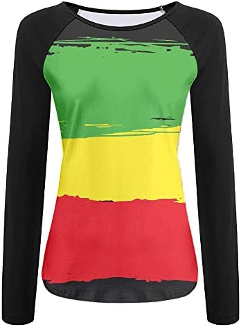 WioptsCool Womens Grunge Rasta Flag Casual Crew-Neck T-Shirt With Long Sleeves