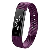 Keoker ID115 Fitness Tracker Smart Wristband, Sport Activity Monitor, Step Counter & Sleep Montior Bluetooth Smart Bracelet for IOS & Android Phone (Purple)