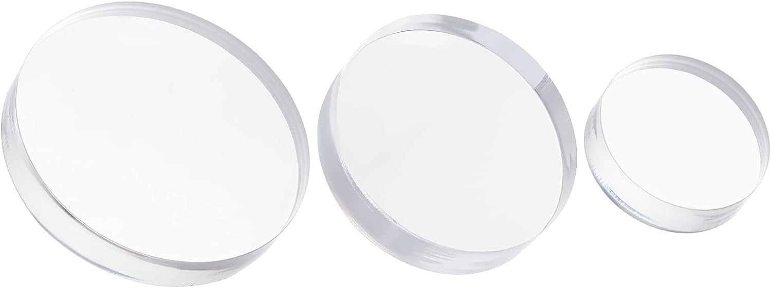 FINGERINSPIRE 3 Sizes Clear Acrylic Display Base - 40/50/70mm Clear Polished Acrylic Cube Round Jewelry Display Stand Decorative Pedestals for Photography Props
