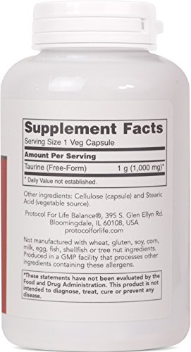 Protocol For Life Balance - Taurine 1,000 mg - Supports Nervous System and Healthy Visual Function - 100 Veg Capsules