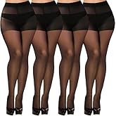Buauty 4 Pack 20D Sheer Black Tights for Women Control Top Run Resistant Pantyhose Reinforced Toe Tummy Control Stockings