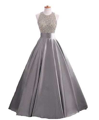 HEIMO Women's Sequins Keyhole Back Evening Ball Gown Beaded Prom Formal Dresses Long H095 0 Grey - Thumbnail 6