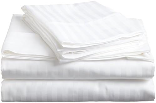 SATIN STRIPE EMBOSSED SHEET SET 4PCS (TWIN, WHITE)