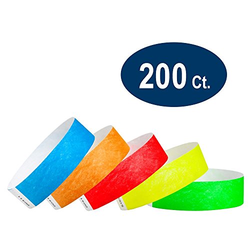 WristCo 3/4" Tyvek Wristbands Variety Pack | Lightweight |Durable | Waterproof | Great for Events and Screening | Green, Yellow, Red, Orange, Blue | 200 Paper Wristbands