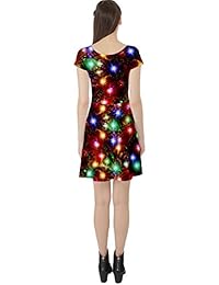 Cowcow Vestido mangas cortas para mujeres, para invierno, de árbol de Navidad, Papá Noel, reno, muñeco de nieve. -