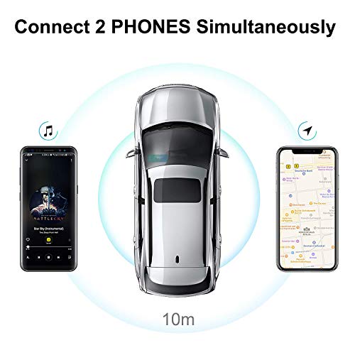Aigoss Handsfree Bluetooth for Cell Phone, Car Bluetooth Speakerphone with Siri and Google Assistant, Wireless Car Kit Music Speaker Supports 2 Phones Connection Simultaneously