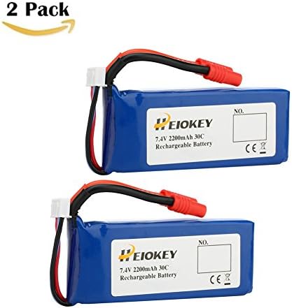 HEIOKEY 2pcs 7.4V 2200mAh 30C Lipo Battery with Round Jack connector for Syma X8C X8W X8G RC Quadcopter-Upgrade Batteries with Longer Flight Time（Banana Connector）