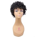 Short Wigs for Black Women Black Short Synthetic Full Wigs None Lace Front Wig Cosplay Perruque Women Afro Kinky Curly Wigs Cosplay (Natural Black)