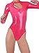 AvaCostume Womens Pink Latex Rubber Keyhole Long Sleeves Bodysuit Leotard