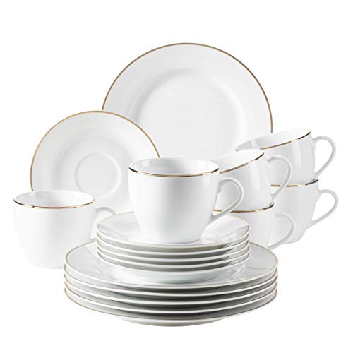 MÄSER 931532 Professional Dining Kaffeeservice für 6 Personen in Weiß mit Goldrand, 18-teiliges Kaffeegeschirr Set…
