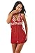 Womens Halter Babydoll Lingerie Set Plus Size(M,Red)