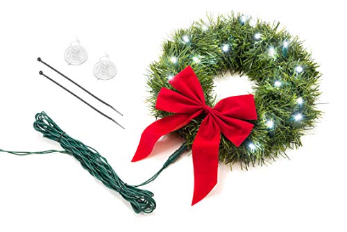 TACTIK Christmas Wreath for Car, Truck, or SUV | 12-Volt LED Lighted | Weather Proof | Fits any Automotive Cigarette Lighter Outlet | Mounting Equipment Included | Mounts to Car or Truck Grille