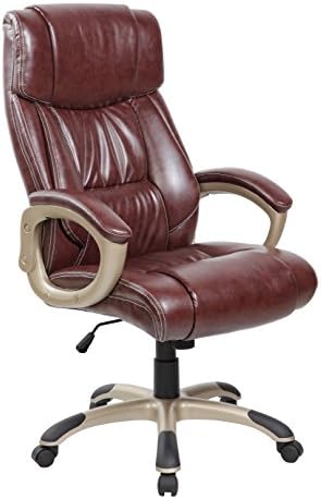 Azbro-Office Thick Padded High Back PU Leather Ergonomic Office Chair with Back Support and Arms - BROWN
