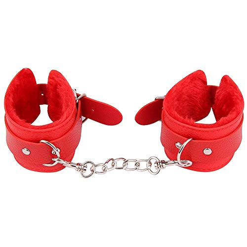 Discount Gift Depot Handcuff, Durable Leather Adjustable Handcuff, Super Soft Fur Handcuff, Multi Functional Handcuff (Red) - Thumbnail 2