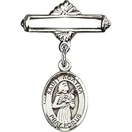 Sterling Silver Baby Badge with St. Agatha Charm and Polished Badge Pin 1 X 5/8 inches