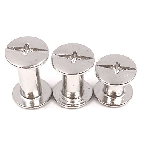 Seloky 75 Sets Silvery Chicago Screws Assorted Kit 1/4 3/8 1/2 Inches Screw Posts Metal Accessories Nail Rivet Chicago Button For DIY Leather Decoration Bookbinding Round Flat Head Stud Screw