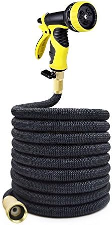 DURABLE HEAVY DUTY Expandable Strongest Garden Hosepipe with 9-pattern Spray Nozzle Best for Lawns, Plants &amp; Shrubs, Cleaning, Washing Cars, Dogs + Pets (75Ft,Black)