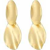 Matte Gold Silver Hammered Long Drop Clip On Earrings Large Unique Statement Clip Earrings for Women