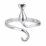 ONE A DAY 925 Silver Lovely Cat Animal Long Tail Open Ring for Women Girl Party Christmas Jewelry Pet Lover Gift Charm