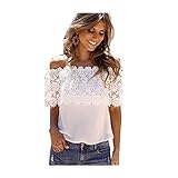 YANG-YI Fashion Women Sexy Off Shoulder Tops Lace Crochet Chiffon Shirt