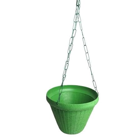 BIO BLOOMS AGRO INDIA PRIVATE LIMITED Plastic Hanging Pot with Metal Chain Set Green coloro 10 Bio_21b
