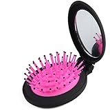 Denman Magic Brush Taschen-Haarbürste D7 – Mit Kosmetikspiegel, Zusammenklappbar, Schwarz/pink